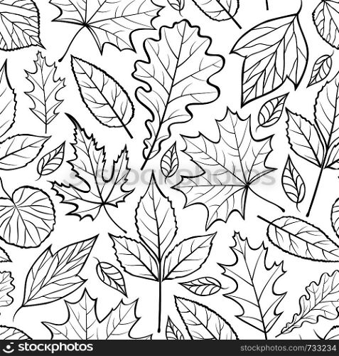 Vector illustration of seamless pattern with leaves on white backround