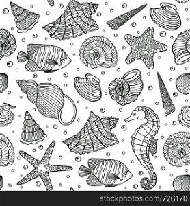 Vector illustration of seamless pattern with ocean inhabitants