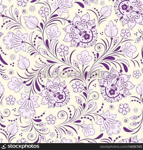 Vector illustration of seamless pattern with traditional russian floral ornament.Khokhloma.
