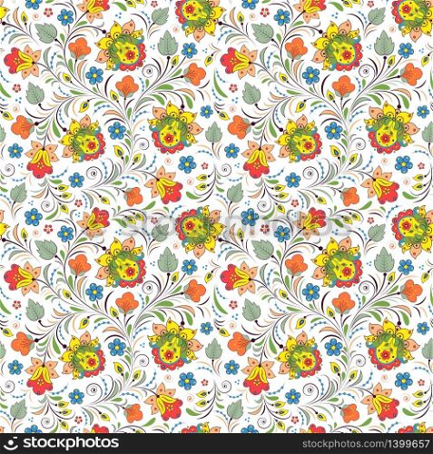 Vector illustration of seamless pattern with traditional russian floral ornament.Khokhloma.. russian floral ornament