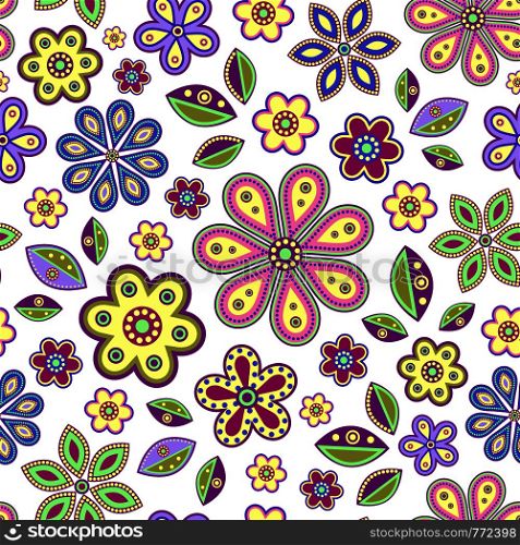 Vector illustration of seamless with colorful abstract flowers on white background.