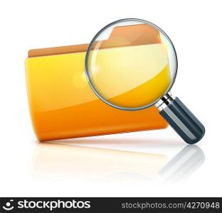 Vector illustration of search concept with yellow folder icon and magnifying glass