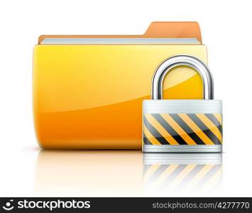 Vector illustration of security concept with yellow folder and locked pad lock