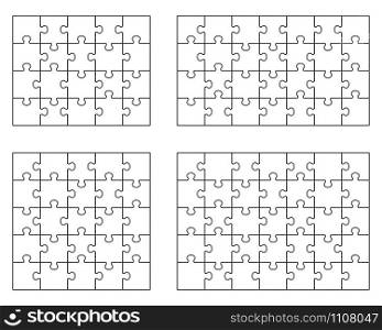 Vector illustration of separate parts of four white puzzles