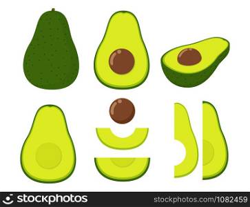 Vector illustration of set fresh avocado isolated on white background