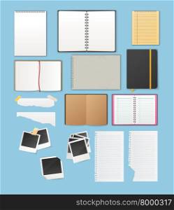 Vector illustration of Set include notebooks and papers