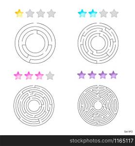 vector illustration of set of 4 circular mazes for kids at different levels of complexity. vector illustration of set of 4 circular mazes for kids at diffe