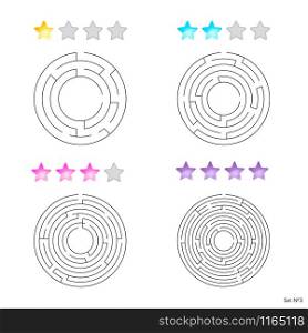 vector illustration of set of 4 circular mazes for kids at different levels of complexity. vector illustration of set of 4 circular mazes for kids at diffe