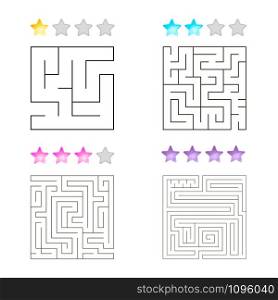 vector illustration of set of 4 square mazes for kids at different levels of complexity. vector illustration of set of 4 square mazes for kids