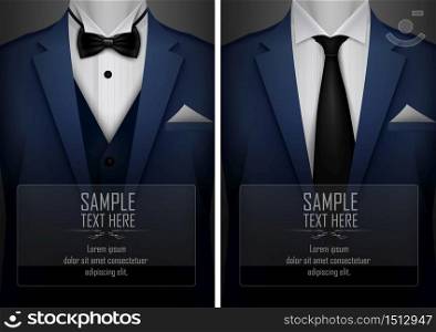 Vector illustration of Set of business card templates with suit and tuxedo and place for text for you