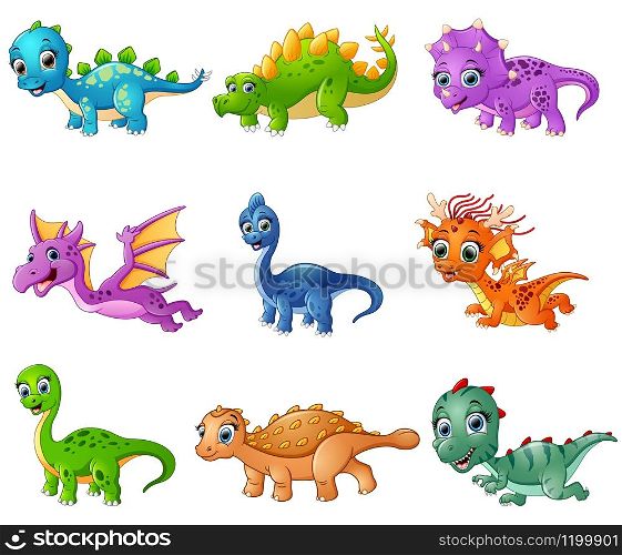 Vector illustration of Set of cartoon dinosaurs collections