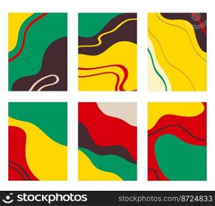 Vector illustration of set of colorful creative collages with chaotic pattern as abstract background. Collection of multicolored abstract paintings against white background