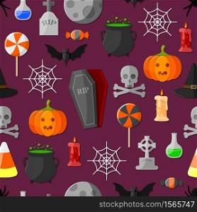 Vector illustration of Set of flat halloween icons
