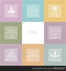 Vector illustration of Set of logos and patterns for a yoga studio. Set of logos and patterns for a yoga studio