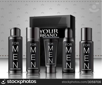 Vector illustration of Set of men cosmetics package