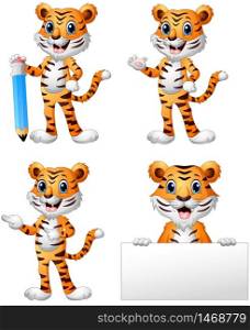 Vector illustration of Set of tiger cartoon