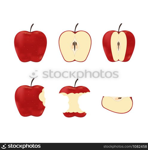 Vector illustration of set red ripe apples isolated on white background