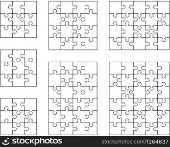 Vector illustration of seven white puzzles, separate parts
