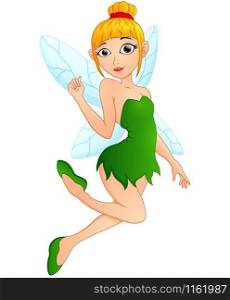 Vector illustration of Sexy flying fairy girl in green dress
