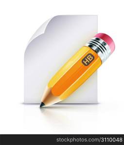 Vector illustration of sharpened fat yellow pencil with paper page