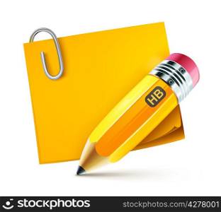 Vector illustration of sharpened fat yellow pencil with postit pad
