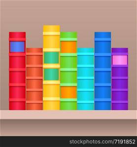 Vector illustration of shelf with rainbow books.Realistic books in row separately from the background. Vector illustration of shelf with rainbow books.Realistic books