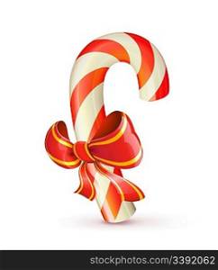 Vector illustration of shiny red Christmas candy cane with bow