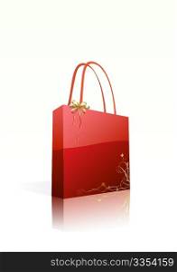 Vector illustration of shiny red shopping bag with floral decoration element