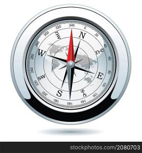 vector illustration of shiny silver compass