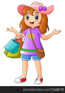 Vector illustration of Shopping girl cartoon