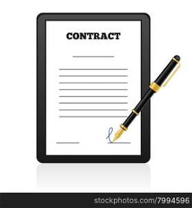 Vector illustration of signing contract, paper and fountain pen