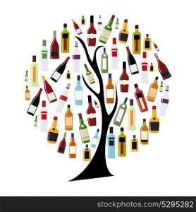 Vector Illustration of Silhouette Alcohol Bottle on Tree Concept EPS10. Vector Illustration of Silhouette Alcohol Bottle on Tree Concept