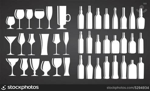 Vector Illustration of Silhouette Alcohol Glass and Bottle EPS10. Vector Illustration of Silhouette Alcohol Glass and Bottle