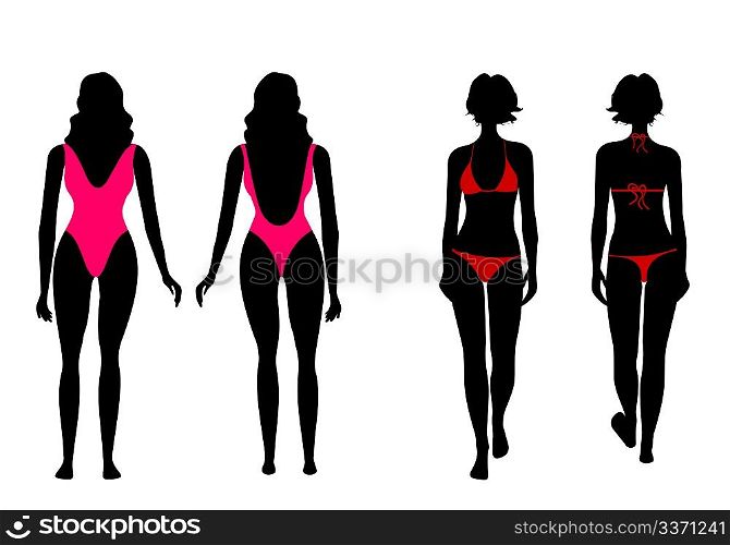 Vector illustration of silhouettes of women in bathing suit