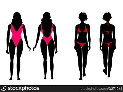 Vector illustration of silhouettes of women in bathing suit