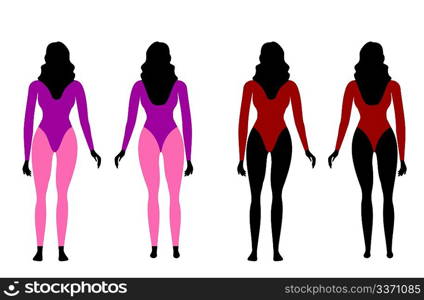 Vector illustration of silhouettes of women in sportswear