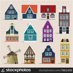 Vector illustration of simple classic holland houses collection