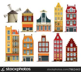 Vector illustration of simple dutch houses collection