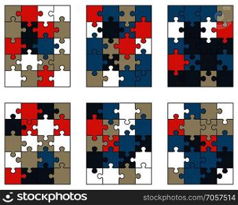 Vector illustration of six colorful puzzles, isolated pieces