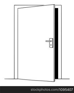 Vector illustration of slightly open door, simple conceptual drawing of business opportunity or challenge.. Vector Cartoon Drawing of Slightly Open Door, Opportunity to Enter