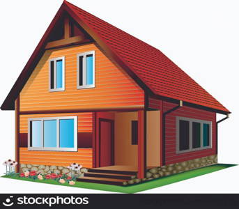 Vector Illustration of ? small house with tile roof on a white background