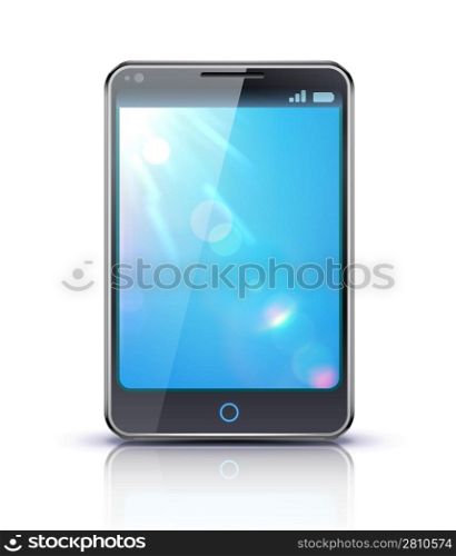 Vector illustration of smartphone concept with modern cellphone with blue screen on white background