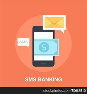 Vector illustration of SMS banking flat design concept.. SMS Banking