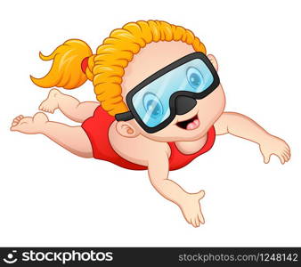 Vector illustration of Snorkeling girl cartoon