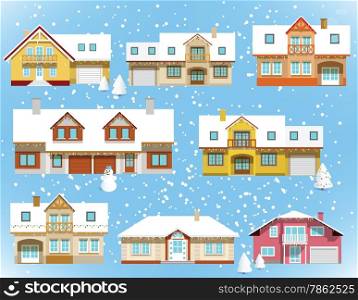 Vector illustration of snow covered city houses (Christmas)