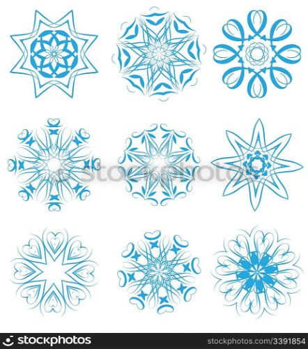 Vector illustration of snowflakes and stars set for your Christmas design