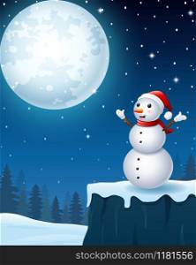 Vector illustration of Snowman christmas in the winter night background