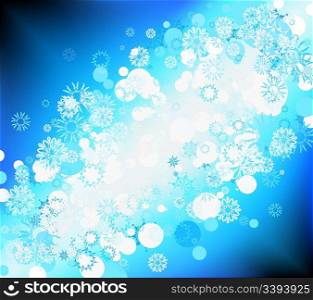 Vector illustration of Soft blue background with many different snowflakes for winter season