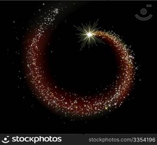 Vector illustration of space background with comet over a starry sky.