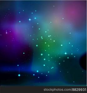 Vector illustration of space background with turquoise nebulae and stars.